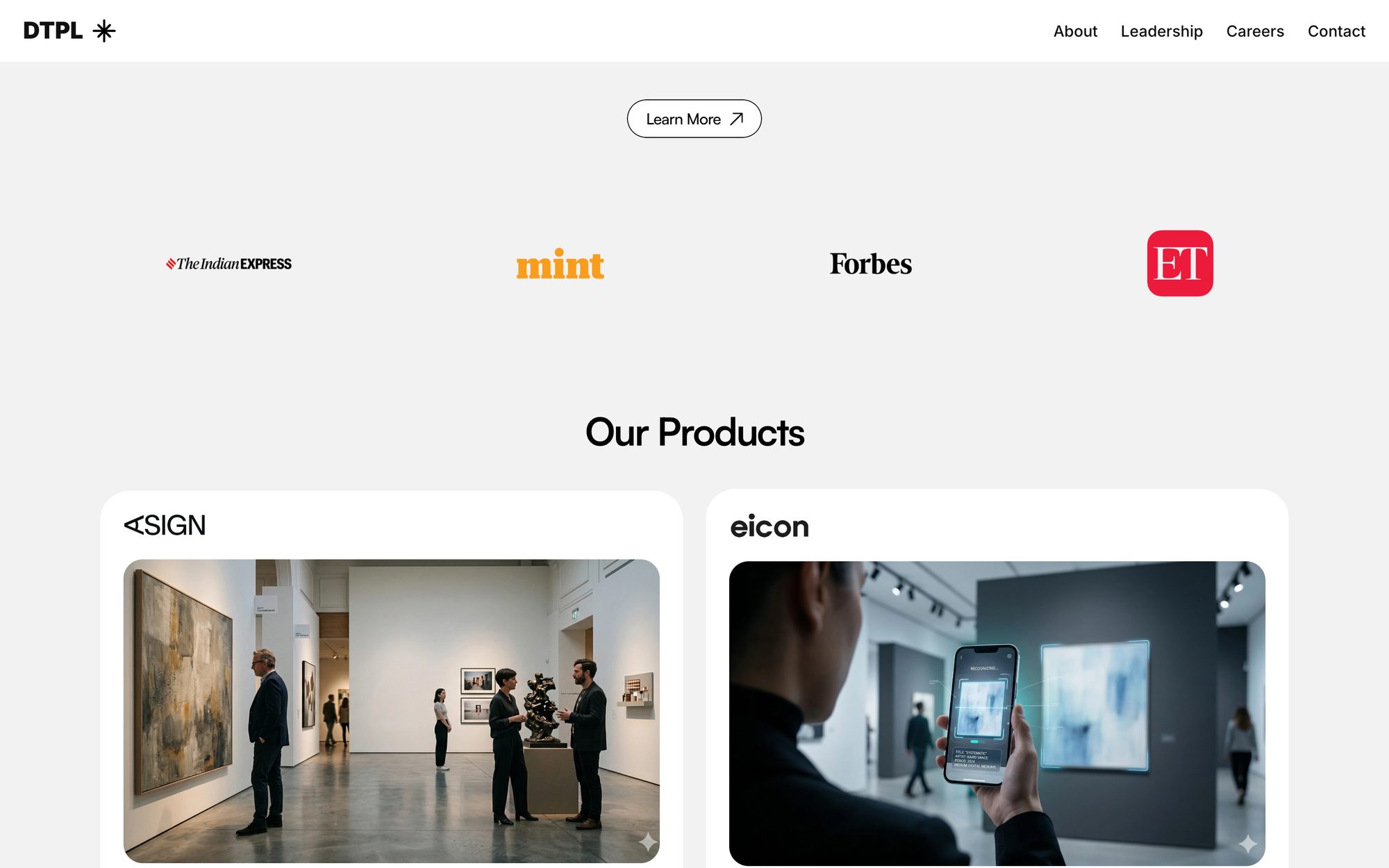 Democrart Technologies website section listing the group's products