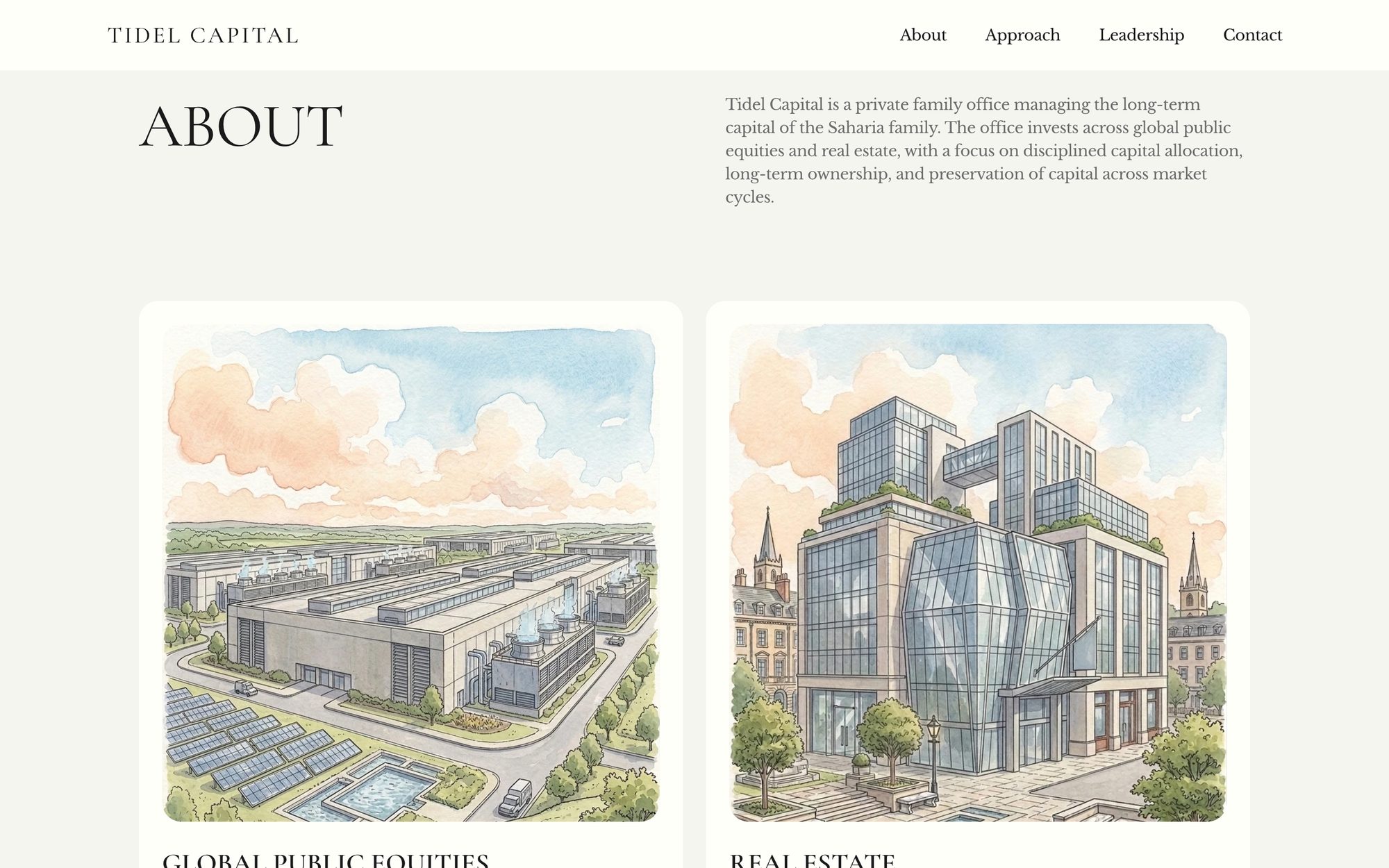 Tidel Capital website About section with illustrated investment areas