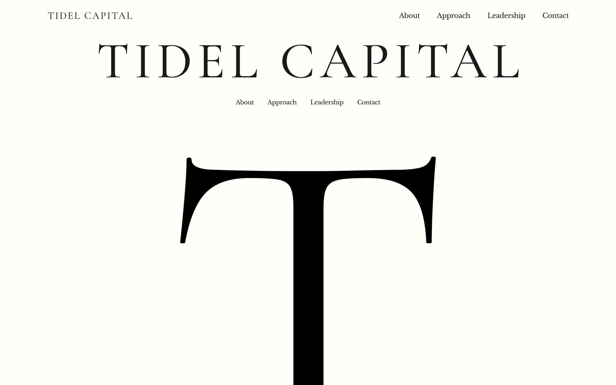 Tidel Capital website footer with the large T monogram