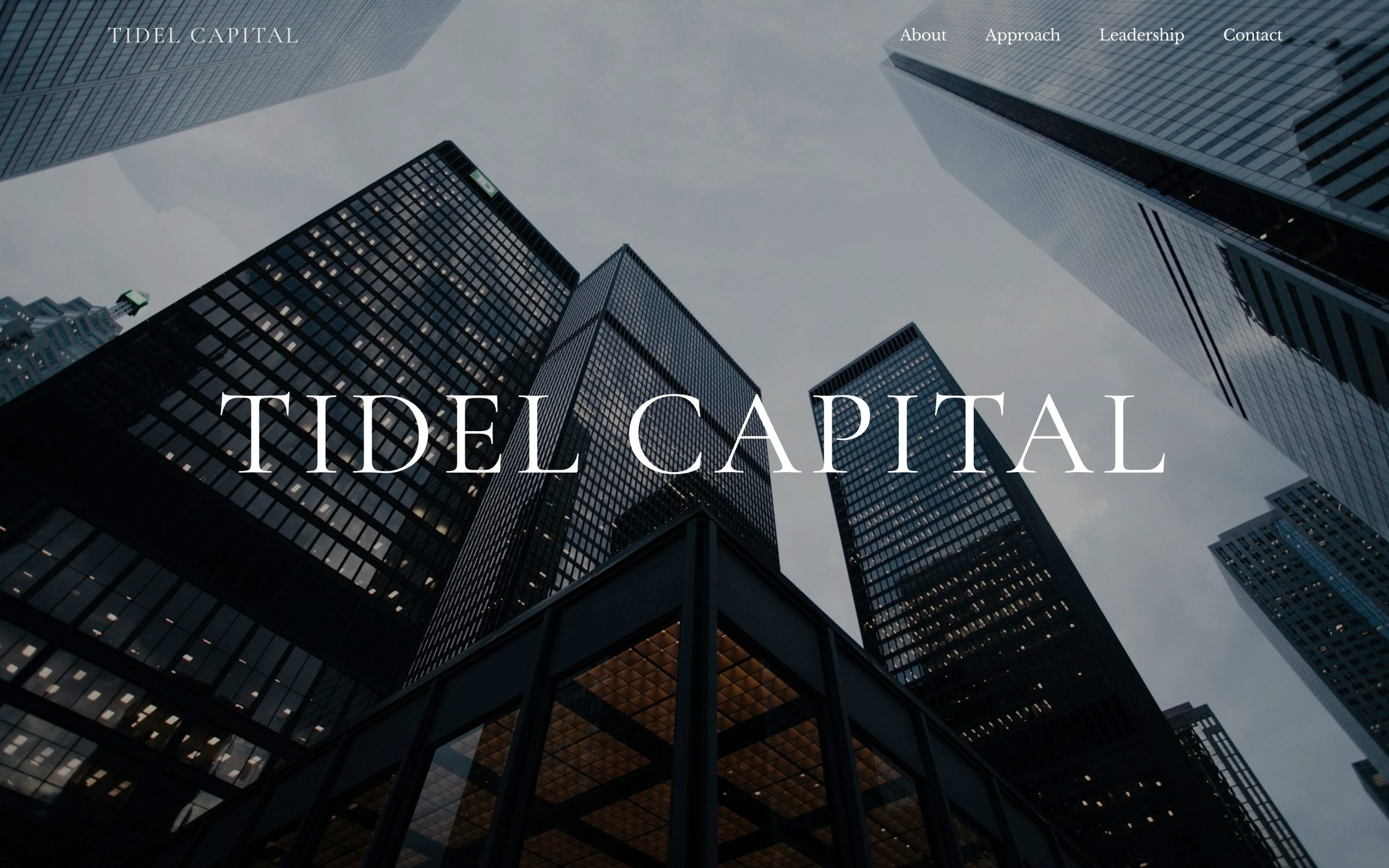 Tidel Capital website homepage with the wordmark over a city skyline