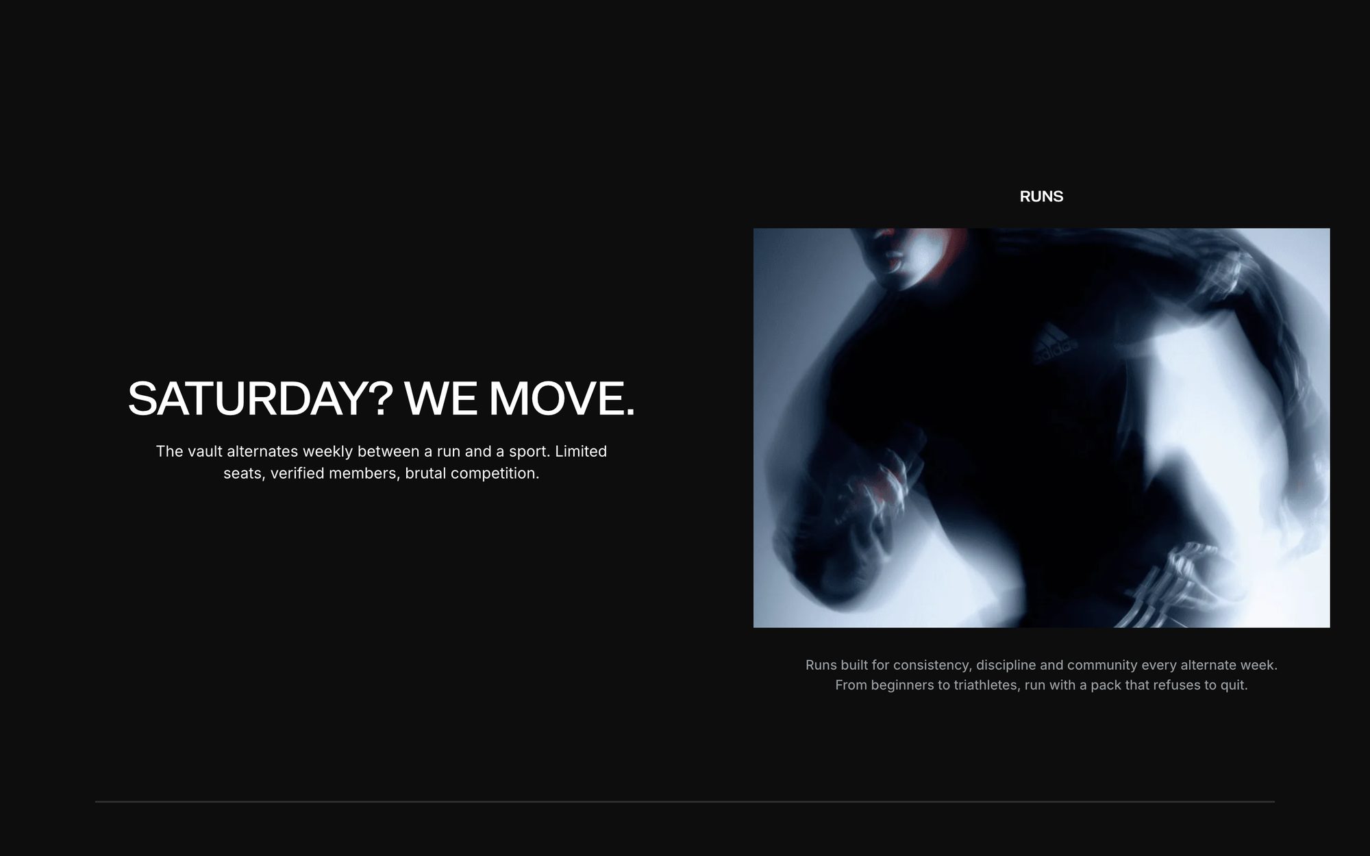 Vault Club website section introducing the Saturday runs