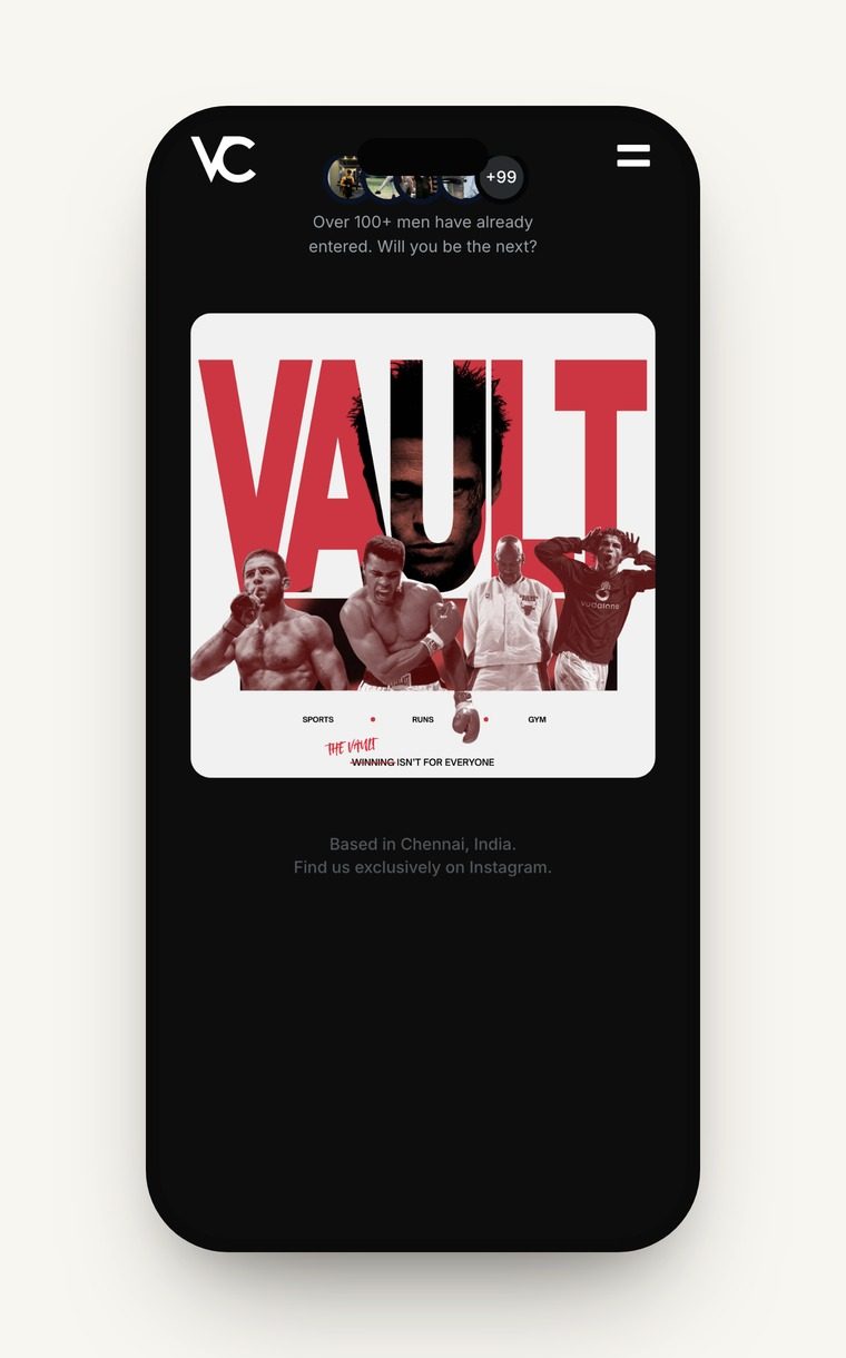Vault Club website on a phone